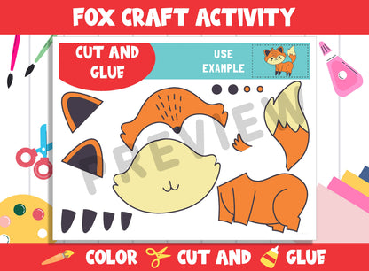 Cute Fox Craft Activity - Color, Cut, and Glue for PreK to 2nd Grade, PDF File, Instant Download