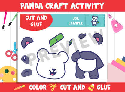 Cute Panda Craft Activity - Color, Cut, and Glue for PreK to 2nd Grade, PDF File, Instant Download