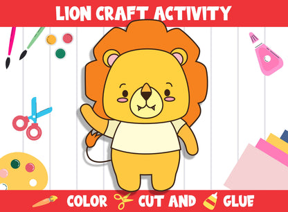 Cute Lion Craft Activity - Color, Cut, and Glue for PreK to 2nd Grade, PDF File, Instant Download