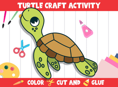 Cute Turtle Craft Activity - Color, Cut, and Glue for PreK to 2nd Grade, PDF File, Instant Download