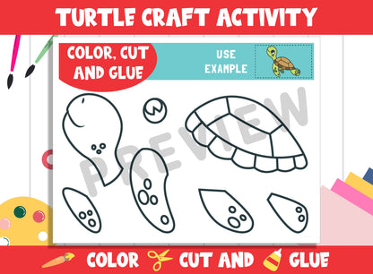 Cute Turtle Craft Activity - Color, Cut, and Glue for PreK to 2nd Grade, PDF File, Instant Download