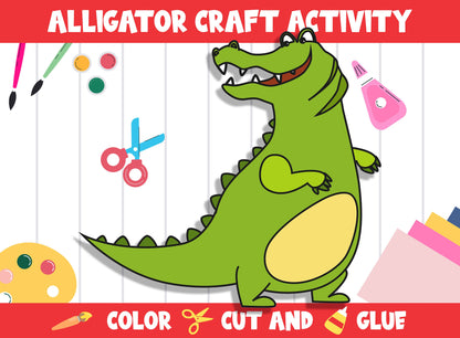 Cute Alligator Craft Activity - Color, Cut, and Glue for PreK to 2nd Grade, PDF File, Instant Download