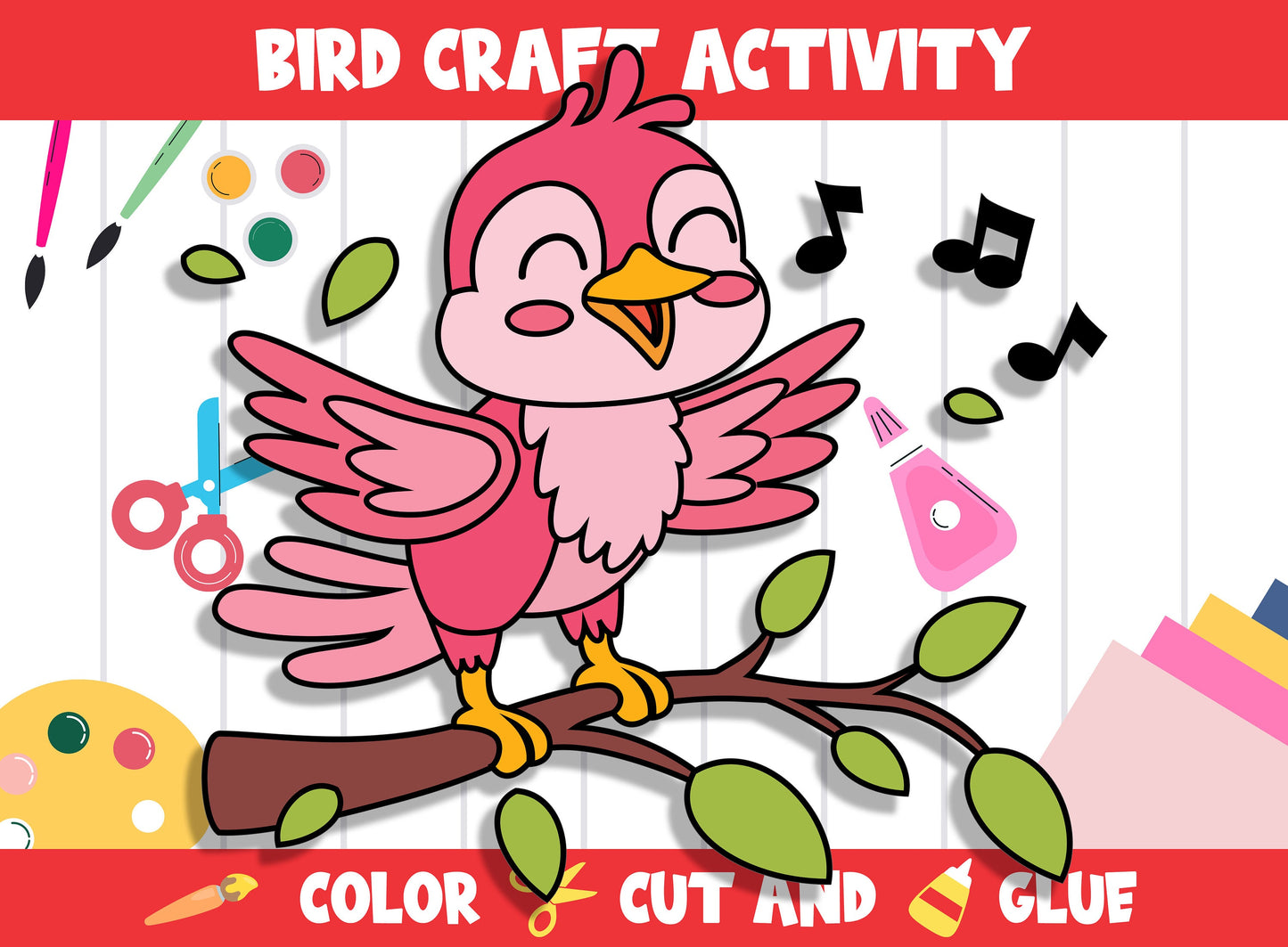 Cute Bird Craft Activity - Color, Cut, and Glue for PreK to 2nd Grade, PDF File, Instant Download