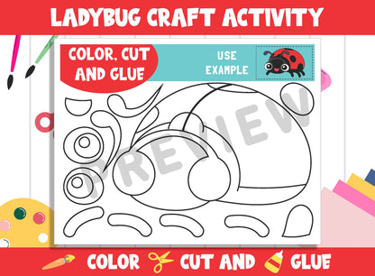 Cute Ladybug Craft Activity - Color, Cut, and Glue for PreK to 2nd Grade, PDF File, Instant Download