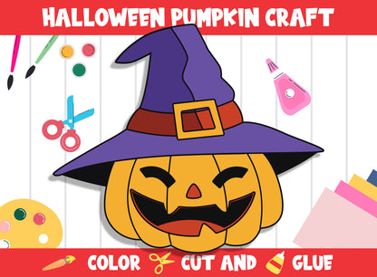 Cute Halloween Pumpkin Craft Activity - Color, Cut, and Glue for PreK to 2nd Grade, PDF File, Instant Download