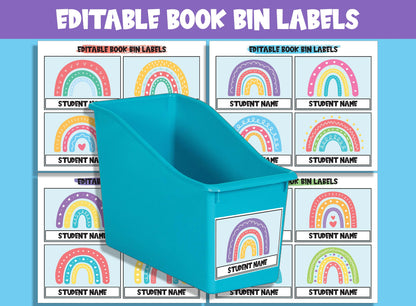 Editable Boho Rainbow Book Bin Labels: 16 Customizable Designs for Perfect Classroom Decor