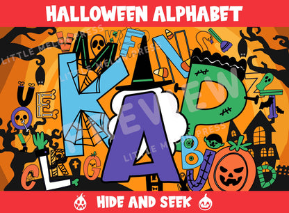 Halloween Alphabet Activities, Spooky ABC Crafts, 53 Pages, A-Z, Color/Cut/Glue, Plus Coloring Version, Free Hide and Seek Game