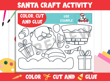 Santa Craft Activity - Color, Cut, and Glue for PreK to 2nd Grade, PDF File, Instant Download
