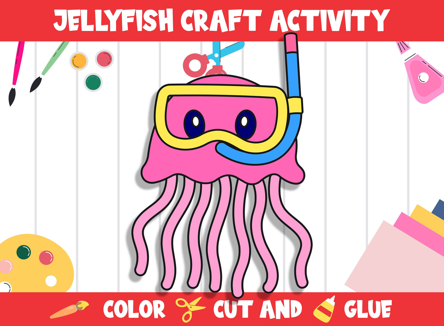 Jellyfish Craft Activity - Color, Cut, and Glue for PreK to 2nd Grade, PDF File, Instant Download