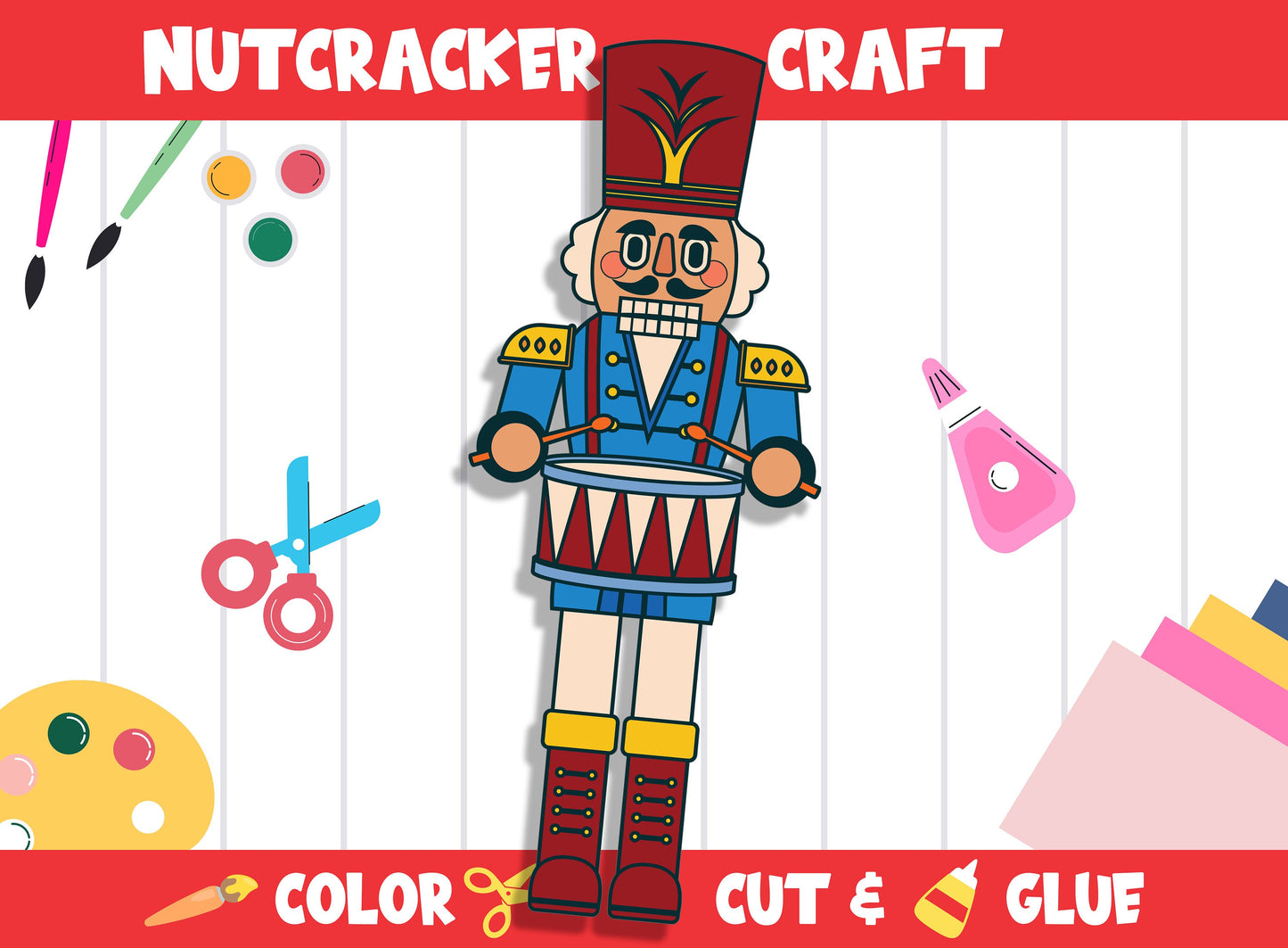 Christmas Nutcracker Craft Activity - Color, Cut, and Glue for PreK to 2nd Grade, PDF File, Instant Download