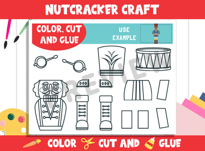 Christmas Nutcracker Craft Activity - Color, Cut, and Glue for PreK to 2nd Grade, PDF File, Instant Download