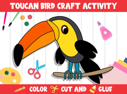 Cute Toucan Bird Craft Activity - Color, Cut, and Glue for PreK to 2nd Grade, PDF File, Instant Download
