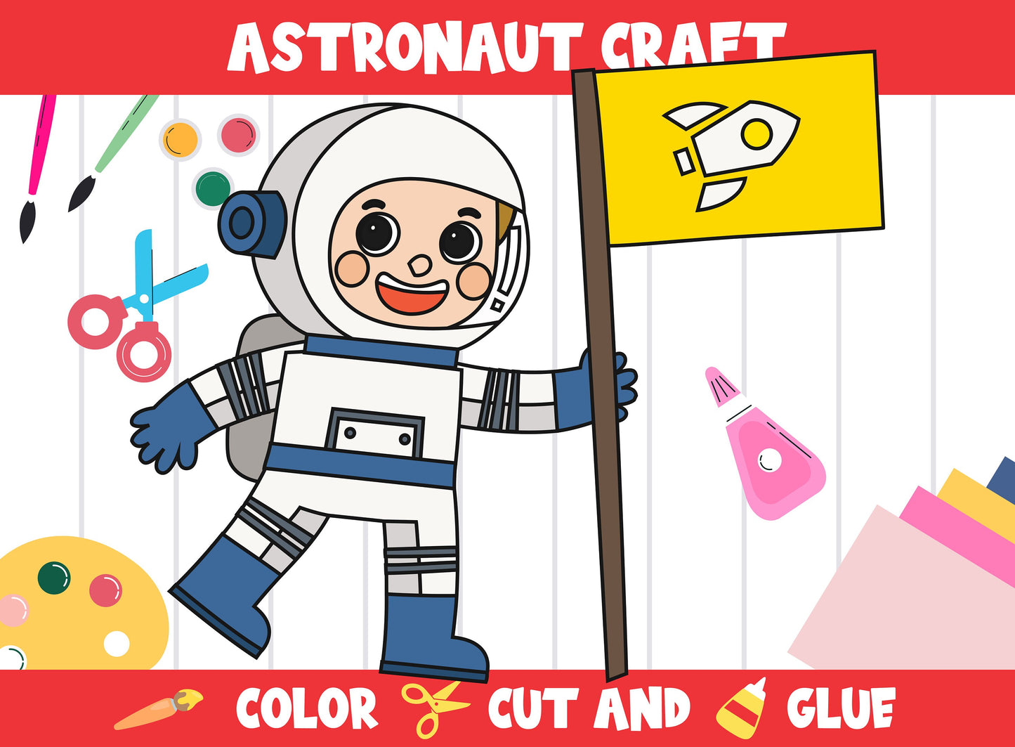 Cute Astronaut Craft Activity - Color, Cut, and Glue for PreK to 2nd Grade, PDF File, Instant Download