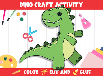 Cute Dino Craft Activity - Color, Cut, and Glue for PreK to 2nd Grade, PDF File, Instant Download
