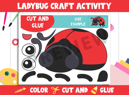 Cute Ladybug Craft Activity - Color, Cut, and Glue for PreK to 2nd Grade, PDF File, Instant Download