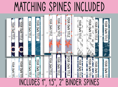 10 Editable Marine Binder Covers, Includes 1", 1.5", 2" Spines, Available in A4 & US Letter, Editing with PowerPoint or PDF Reader