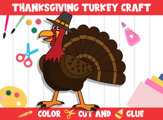 Thanksgiving Turkey Craft Activity - Color, Cut, and Glue for PreK to 2nd Grade, PDF File, Instant Download