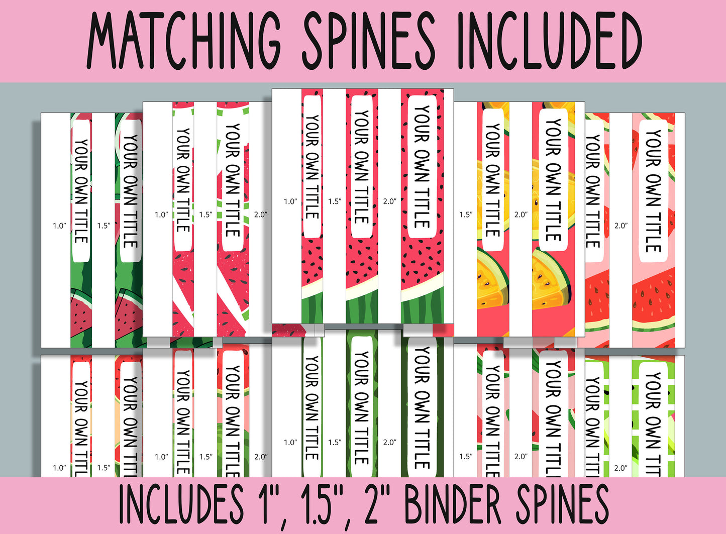 10 Editable Watermelon Binder Covers, Includes 1, 1.5, 2" Spines, Available in A4 & US Letter, Editing with PowerPoint or PDF Reader