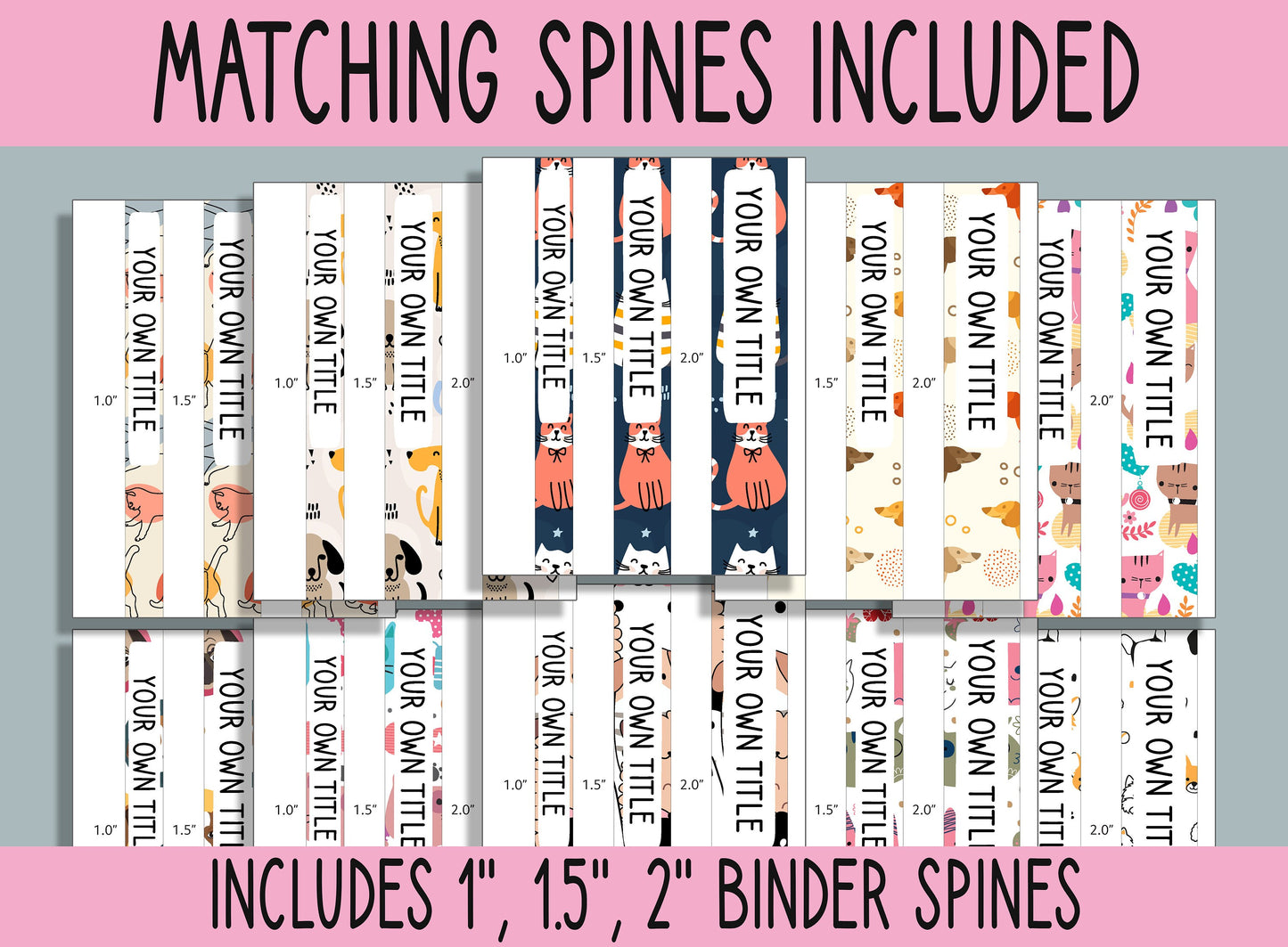 10 Editable Puppy & Kitten Binder Covers, Includes 1, 1.5, 2" Spines, Available in A4+US Letter, Editing with PowerPoint or PDF Reader