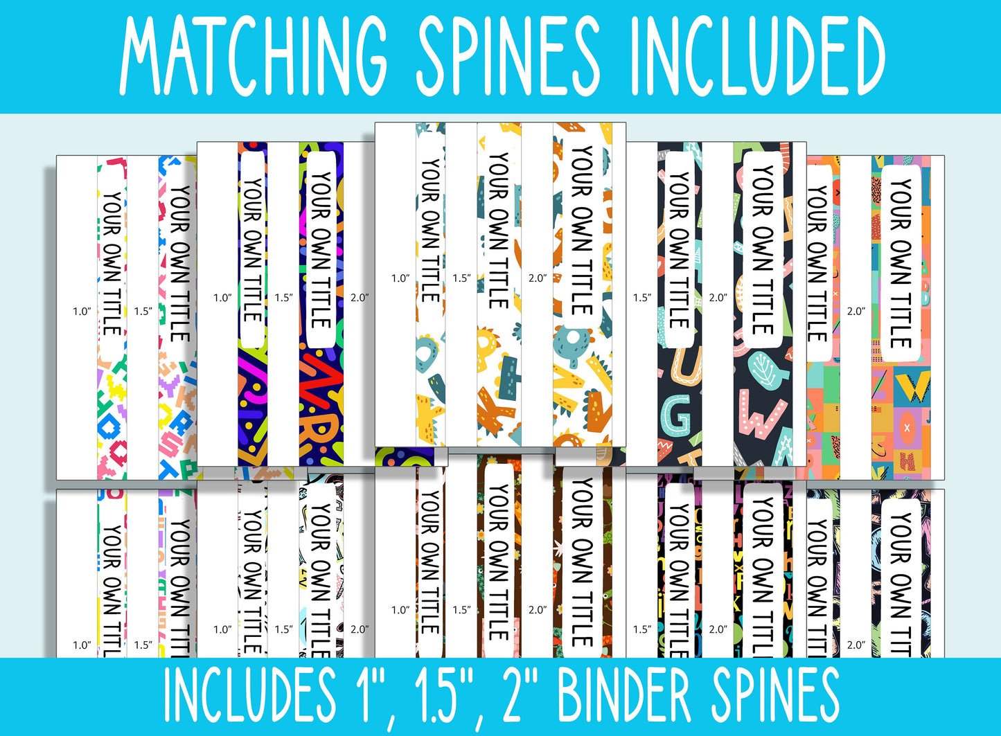 10 Editable Alphabet Binder Covers, Includes 1", 1.5", 2" Spines, Available in A4 & US Letter, Editing with PowerPoint or PDF Reader