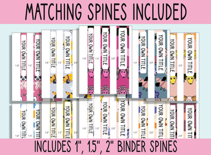 10 Editable Dogs Binder Covers, Includes 1", 1.5",2" Spines, Available in A4 & US Letter, Editing with PowerPoint or PDF Reader