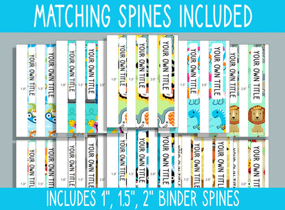 10 Editable Funny Animals Binder Covers, Includes 1, 1.5, 2" Spines, Available in A4 & US Letter, Editing with PowerPoint or PDF Reader