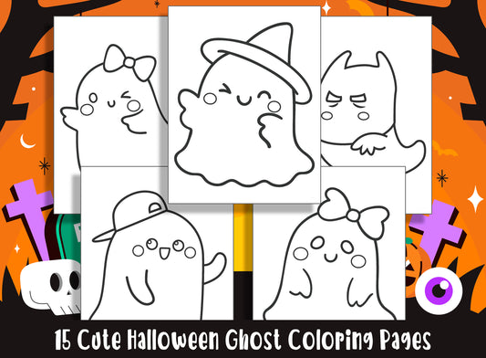 15 Cute Halloween Ghost Coloring Pages, Perfect for Preschool and Kindergarten, PDF File, Instant Download