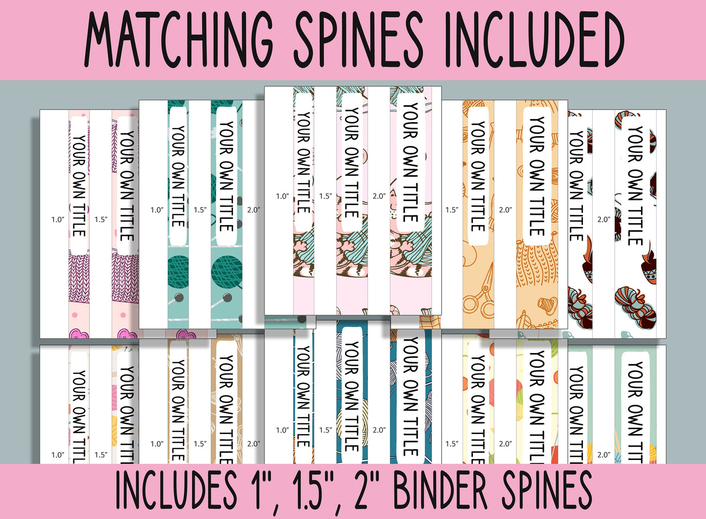 10 Editable Knitting Binder Covers, Includes 1", 1.5", 2" Spines, Available in A4 & US Letter, Editing with PowerPoint or PDF Reader