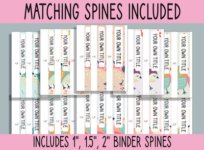10 Editable Singing Bird Binder Covers, Includes 1", 1.5", 2" Spines, Available in A4 & US Letter, Editing with PowerPoint or PDF Reader