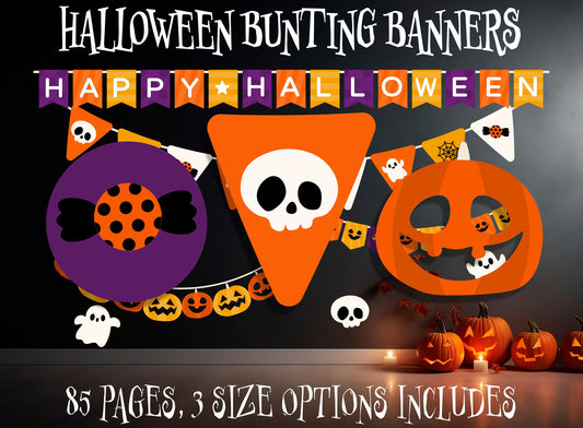 Halloween Bunting Banners: A Ghoulishly Good Choice for Classroom Decor, 85 Pages, 3 Size Options Includes, PDF, US Letter, Instant Download