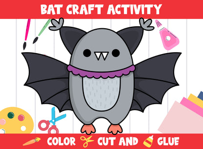 Halloween Bat Craft Activity - Color, Cut, and Glue for PreK to 2nd Grade, PDF File, Instant Download