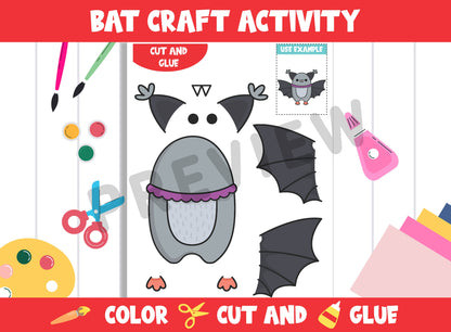 Halloween Bat Craft Activity - Color, Cut, and Glue for PreK to 2nd Grade, PDF File, Instant Download