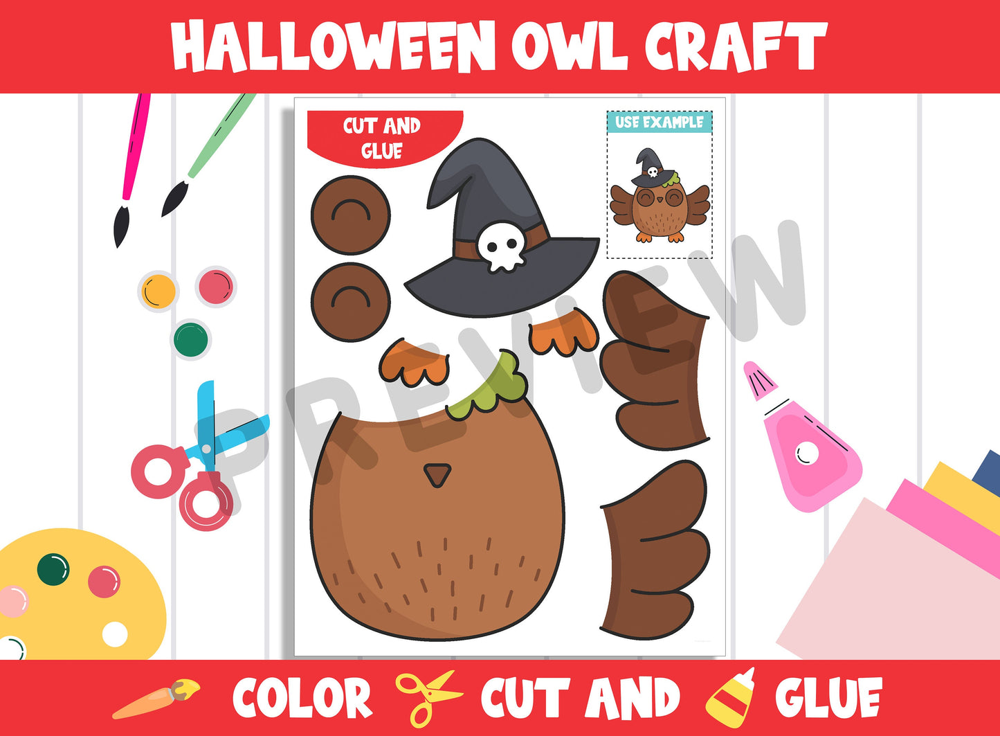 Halloween Owl Craft Activity - Color, Cut, and Glue for PreK to 2nd Grade, PDF File, Instant Download