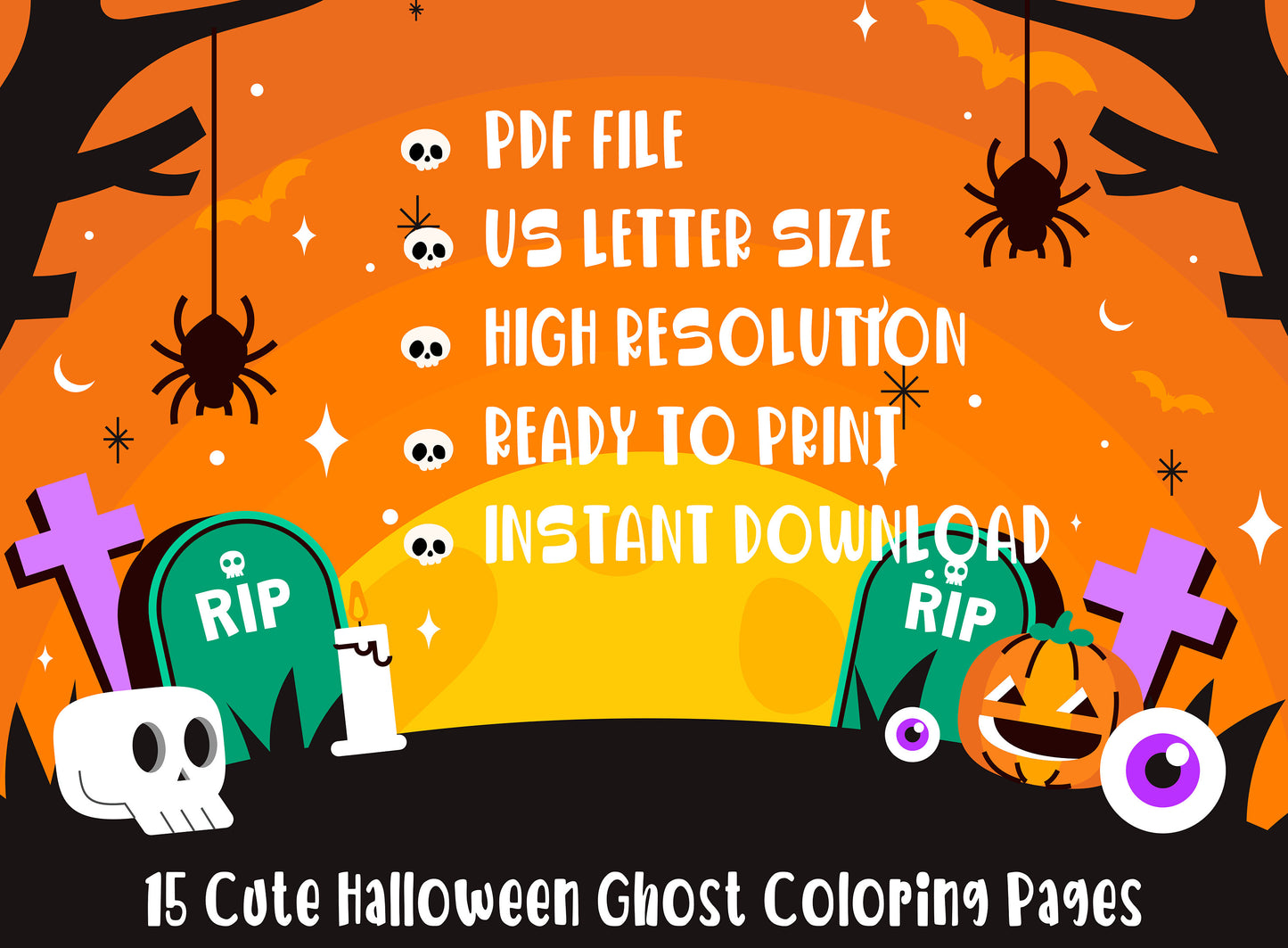 15 Cute Halloween Ghost Coloring Pages, Perfect for Preschool and Kindergarten, PDF File, Instant Download
