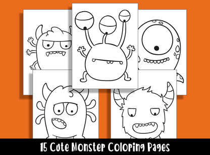 15 Cute Monster Coloring Pages, Perfect for Preschool and Kindergarten, PDF File, Instant Download