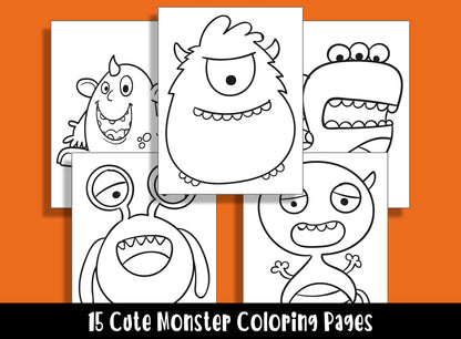 15 Cute Monster Coloring Pages, Perfect for Preschool and Kindergarten, PDF File, Instant Download