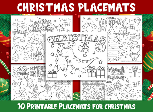 Printable Christmas Placemats - 10 Fun & Educational Pages for Kids, PDF File, US Letter Size, Instant Download