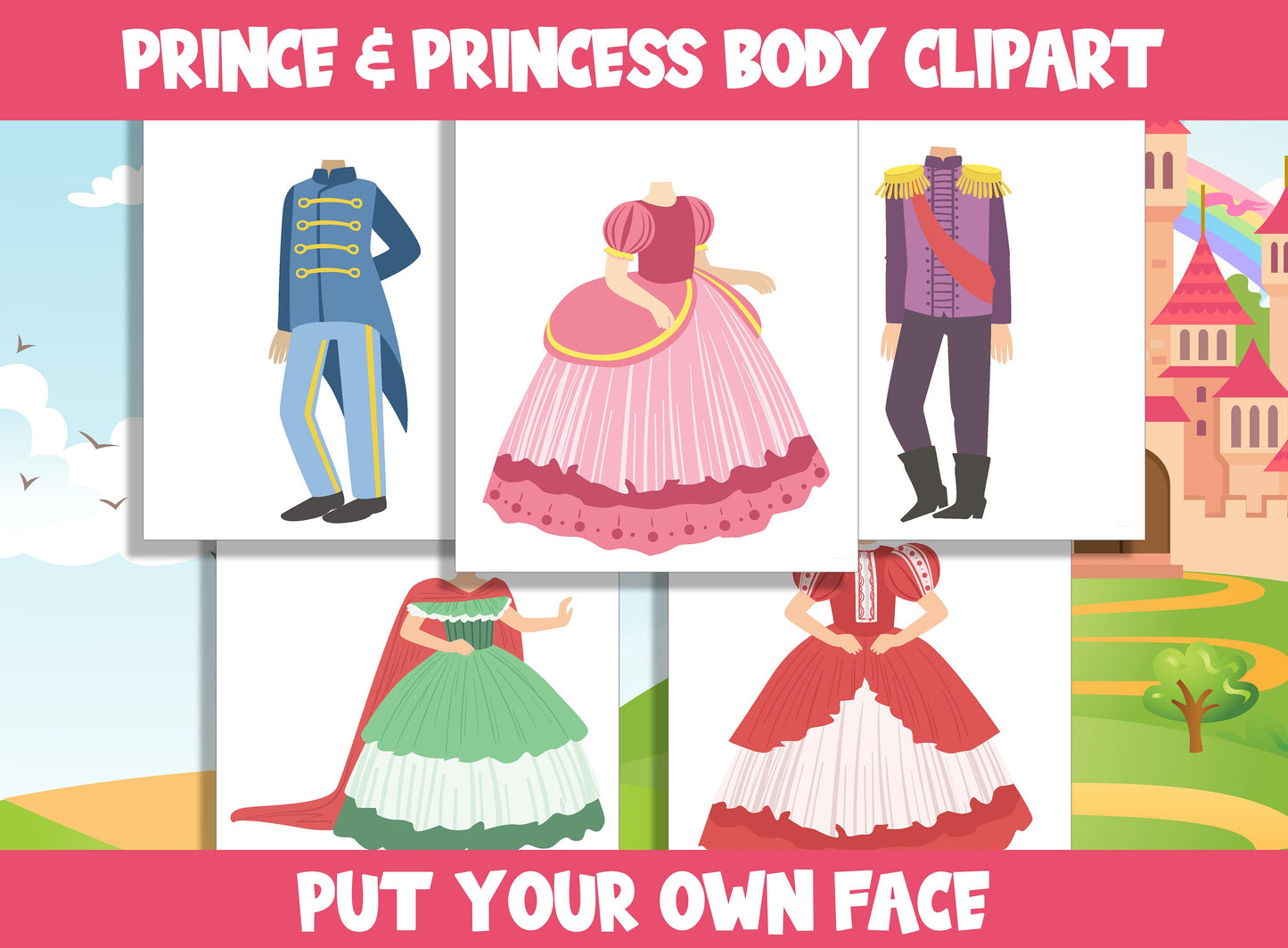 Prince and Princess Body Clipart Collection for PreK to 6th Grade, 20 Pages, PDF File, Instant Download