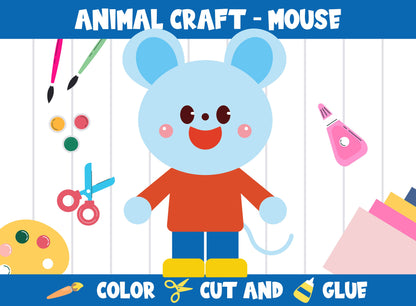 Animal Craft Activity - Mouse : Color, Cut, and Glue for PreK to 2nd Grade, PDF File, Instant Download