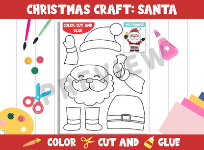 Christmas Crafts for Kids: Santa Claus - Color, Cut, and Glue for PreK to 2nd Grade, PDF File, Instant Download