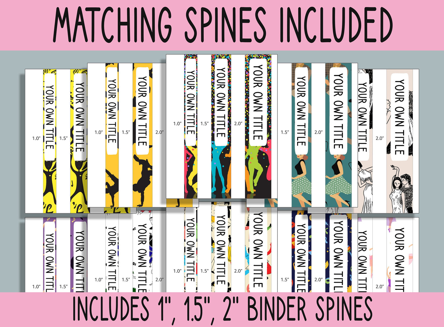 10 Editable Dancing Binder Covers, Includes 1, 1.5, 2" Spines, Available in A4 &US Letter, Editing with PowerPoint or PDF Reader
