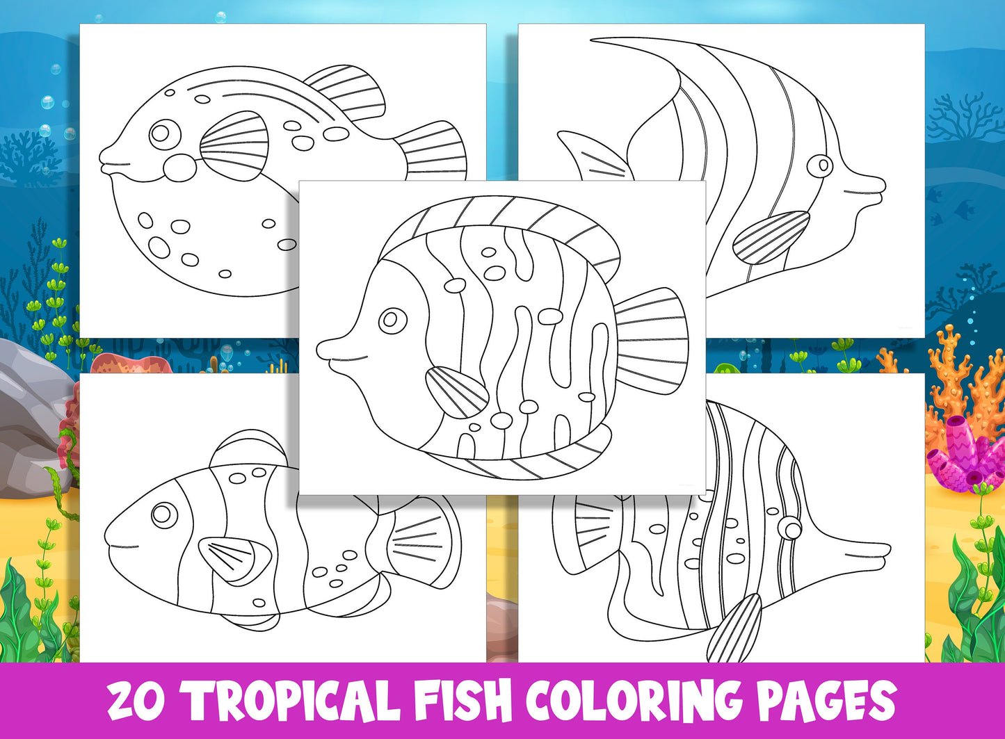 Tropical Fish Coloring Pages: 20 Fun and Educational Sheets for Preschool and Kindergarten, PDF File, Instant Download