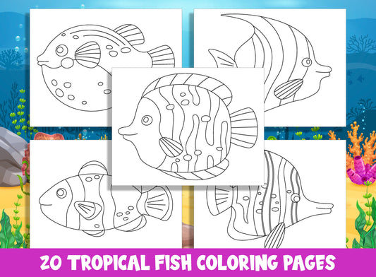 Tropical Fish Coloring Pages: 20 Fun and Educational Sheets for Preschool and Kindergarten, PDF File, Instant Download