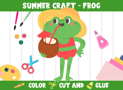 Summer Craft Activity: Frog - Color, Cut, and Glue for PreK to 2nd Grade, PDF File, Instant Download