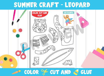 Summer Craft Activity: Leopard - Color, Cut, and Glue for PreK to 2nd Grade, PDF File, Instant Download