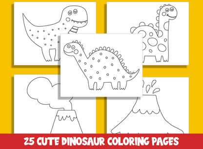 25 Adorable Dinosaur Coloring Pages for Preschool and Kindergarten, PDF File, Instant Download