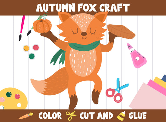 Autumn Fox Craft Activity - Color, Cut, and Glue for PreK to 2nd Grade, PDF File, Instant Download