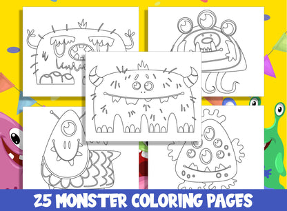 Monstrously Fun Adventures: 25 Kid-Friendly Monster Coloring Sheets, PDF File, Instant Download