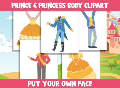 Prince and Princess Body Clipart Collection for PreK to 6th Grade, 20 Pages, PDF File, Instant Download