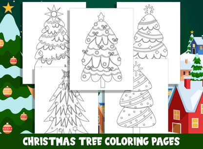 25 Merry & Bright Christmas Tree Coloring Adventures for Kids, PDF File, Instant Download